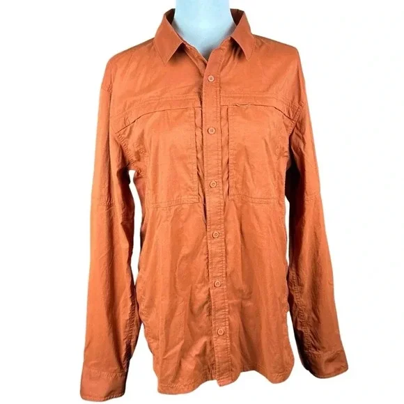 REI Co-op Men’s Orange Sahara Solid Long Sleeve Shirt - Picture 1 of 7